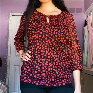 The Limited Red & Black Keyhole Blouse